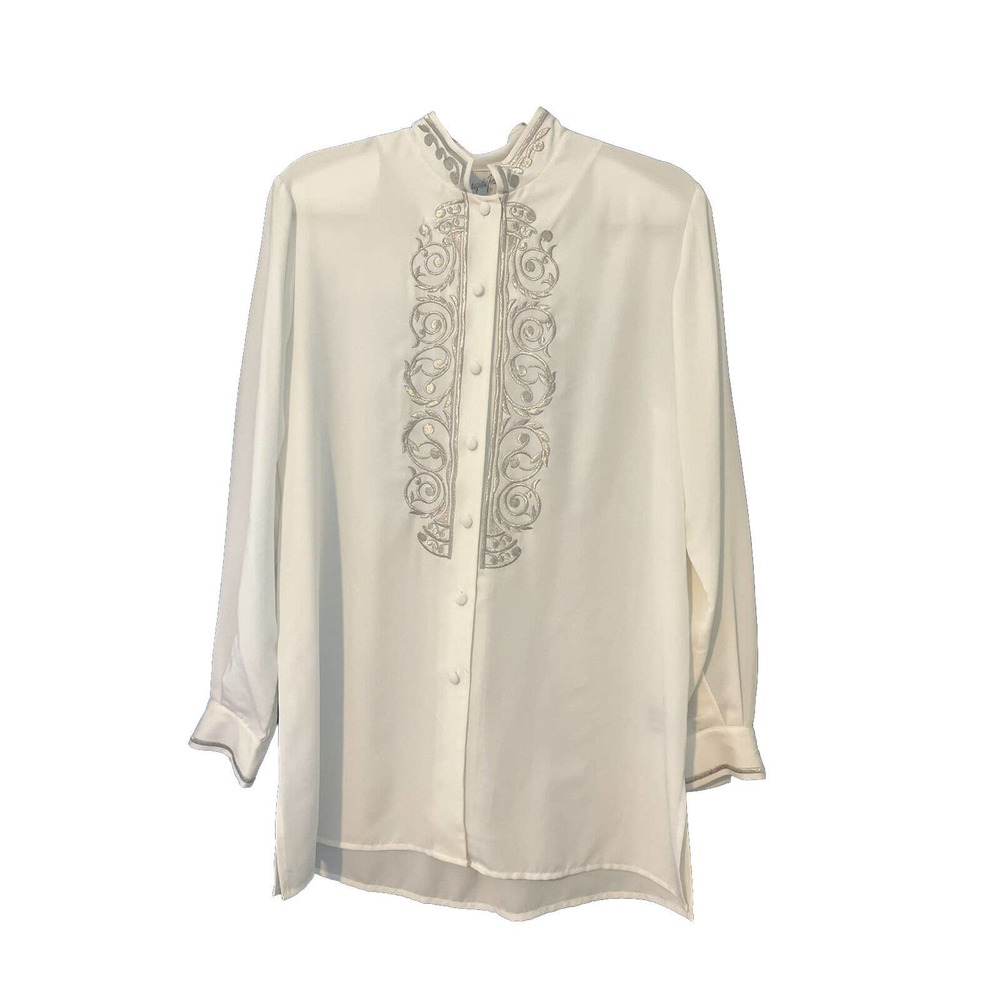 Jacqueline Ferrar Vintage 80s Blouse 100% Polyester Made In Hong Kong